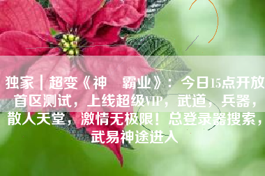 独家｜超变《神龍霸业》：今日15点开放首区测试，上线超级VIP，武道，兵器，散人天堂，激情无极限！总登录器搜索，武易神途进入